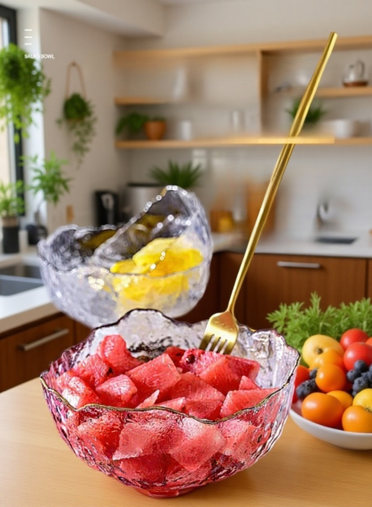 Modern centerpiece bowl with hammered clear glass design