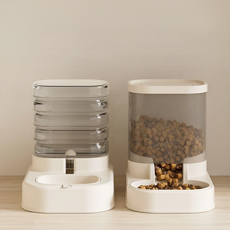 เครื่องให้อาหารสัตว์เลี้ยงอัตโนมัติ ถ้วยน้ำคู่ ขนาดใหญ่