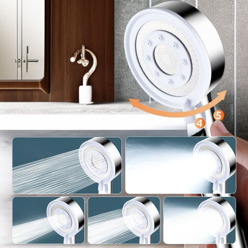 Potente cabezal de ducha de alto volumen y cinco velocidades