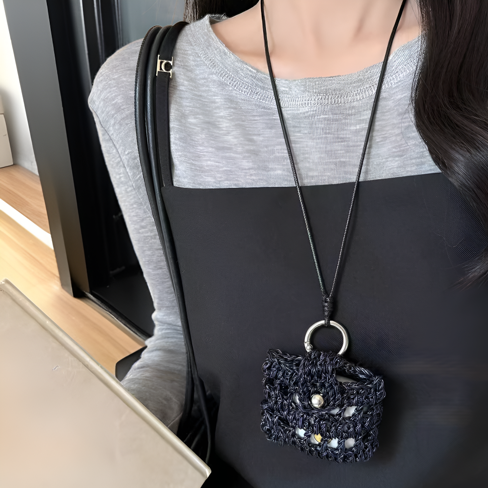 創意手工編織項鍊式耳機收納包