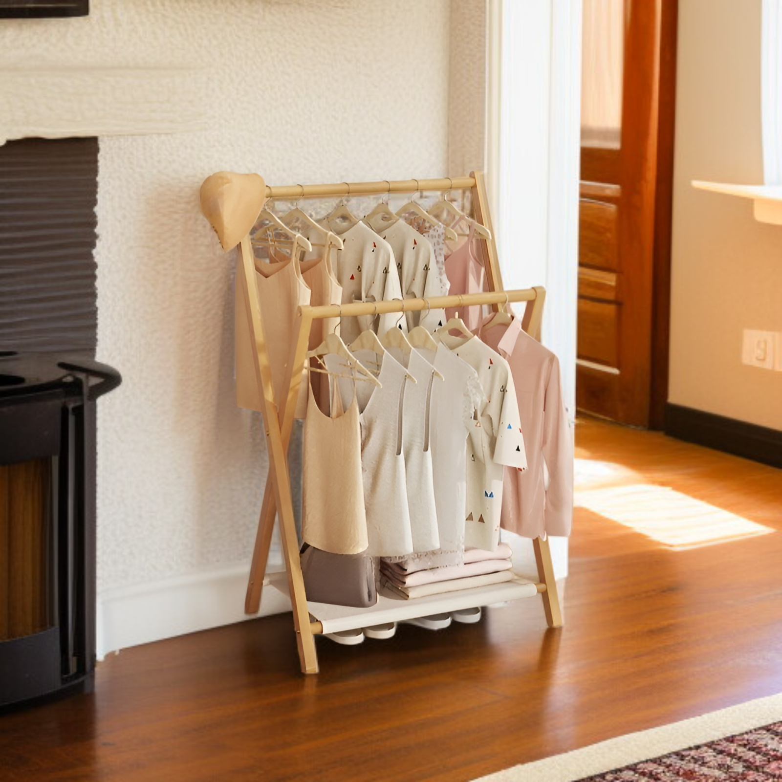 대나무 접이식 실내 옷걸이