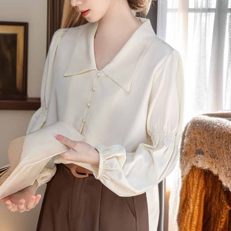 フレンチレトロ 早春 個性派バルーンスリーブシャツ レディース