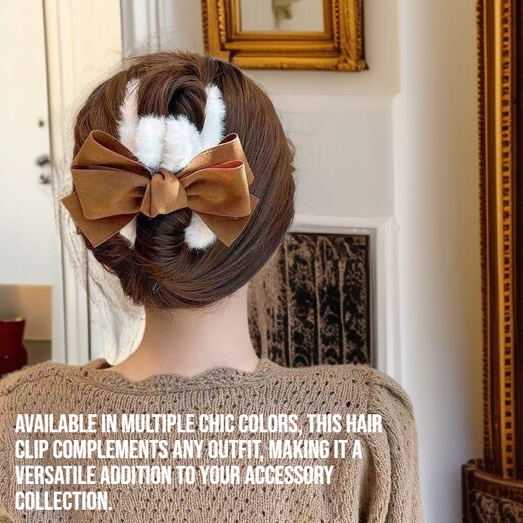 Close-up of soft plush bow hair clip