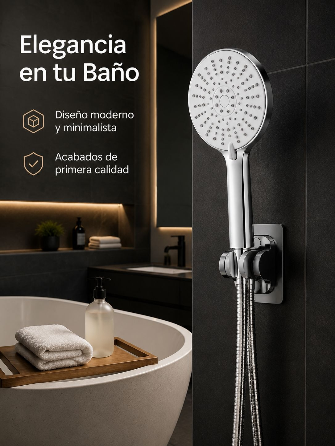 Ducha de Mano de Silicona con diseño moderno y panel grande