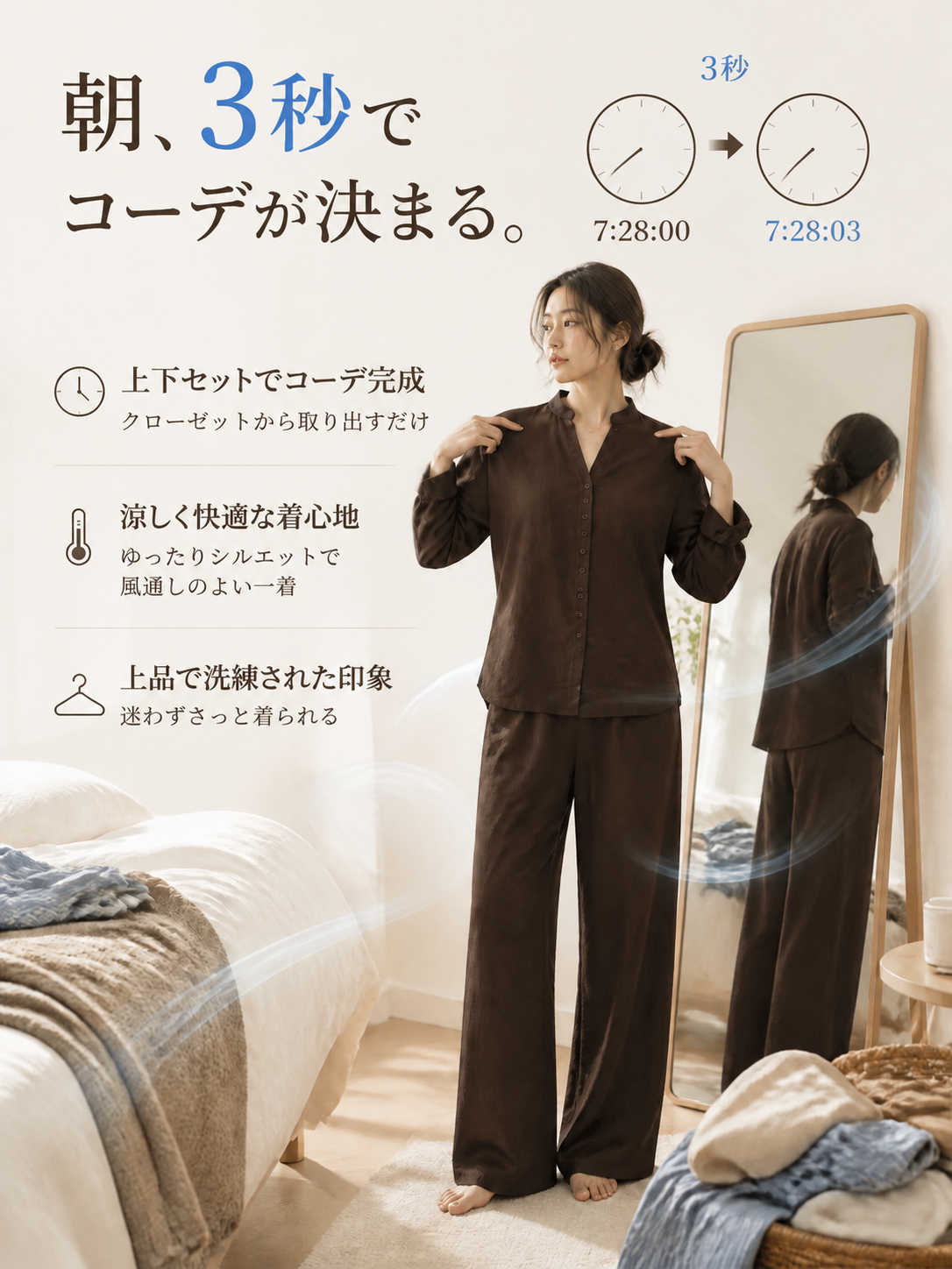 Monolly スキンケア・リネン上下セット | まるで呼吸する衣服