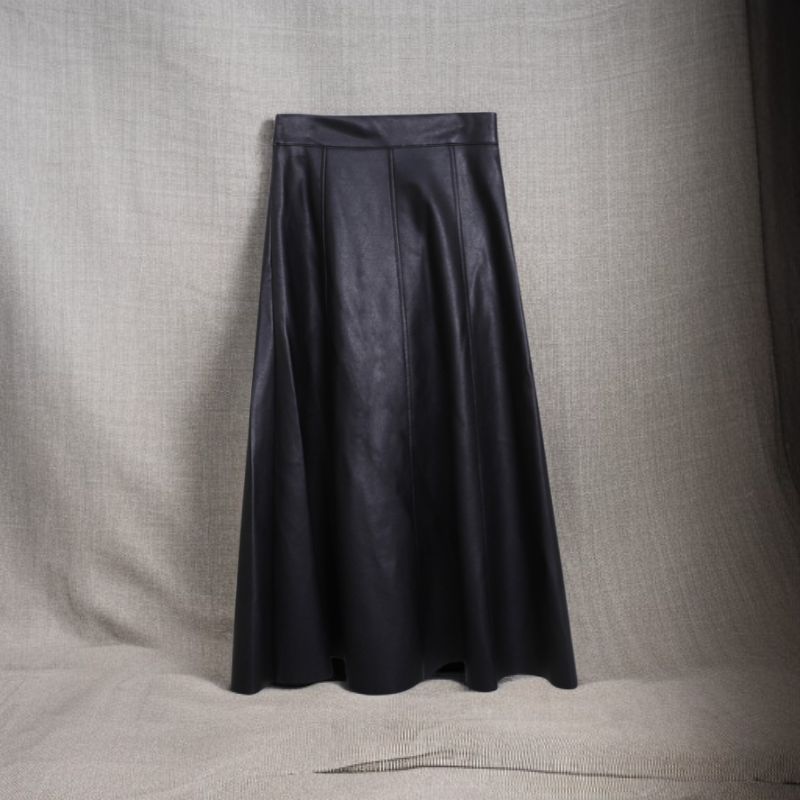 ミディアム丈PUレザースカート