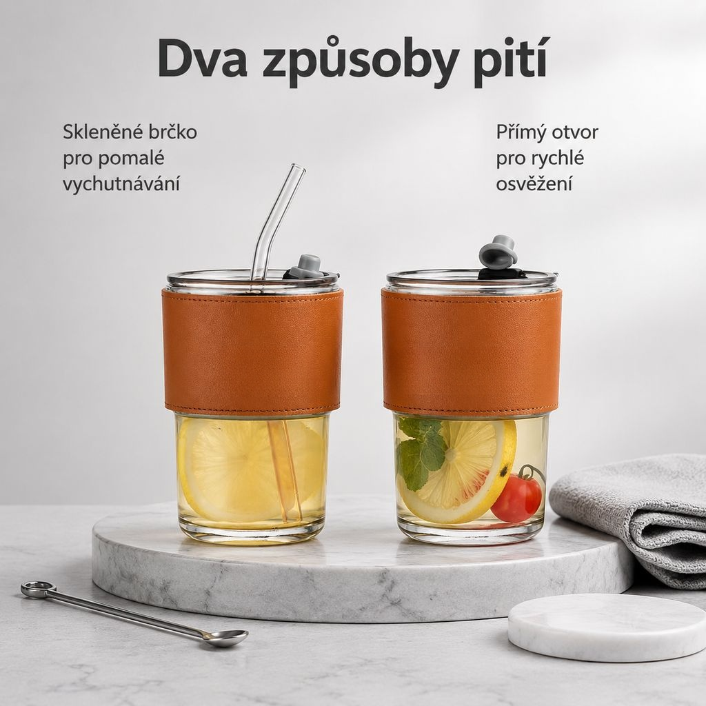 Skleněný pohár se slámkou, bambusové víčko, kreativní domácí pohár na vodu, doporučeno jako dárek