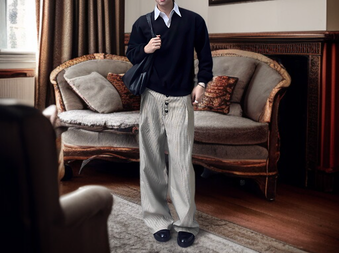 シャツ襟付きスウェットシャツディテール拡大写真