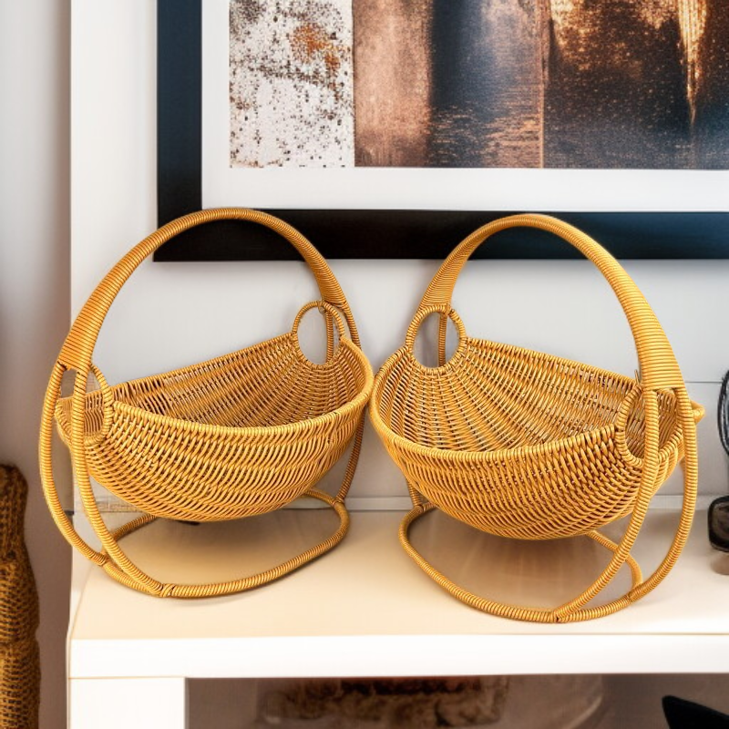 Cama columpio para gatos de ratán sintético, cesta tejida a mano para frutas y snacks