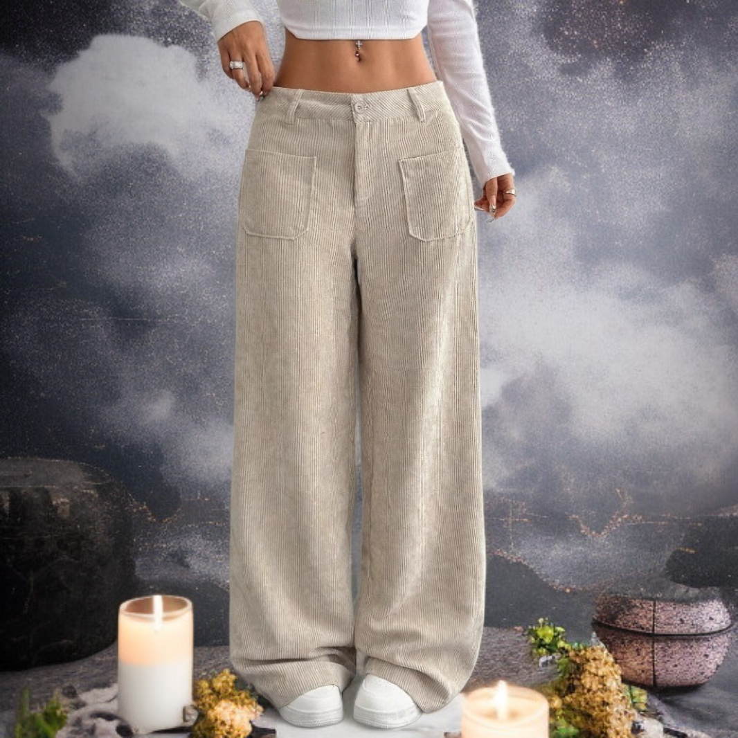 ゆったりシルエット無地ストライプワイドパンツ