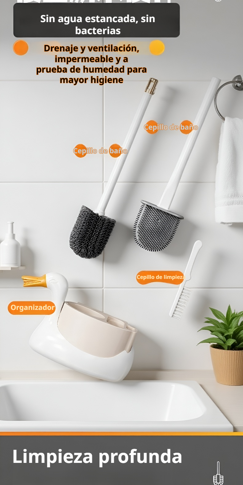 Cepillo y soporte organizador para baño estilo cisne blanco