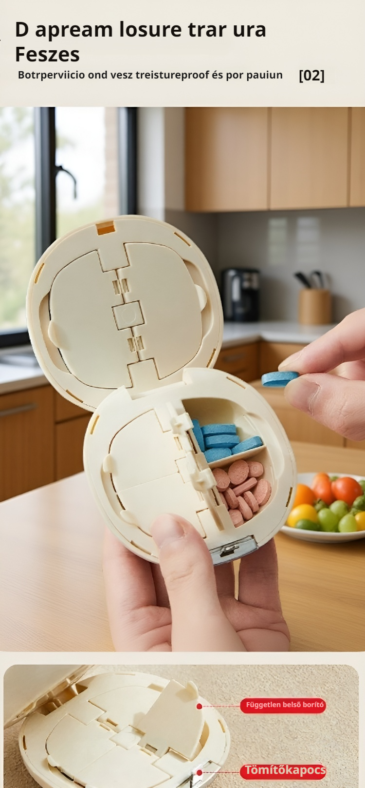 Könnyen nyitható gyógyszeres doboz rekeszekkel