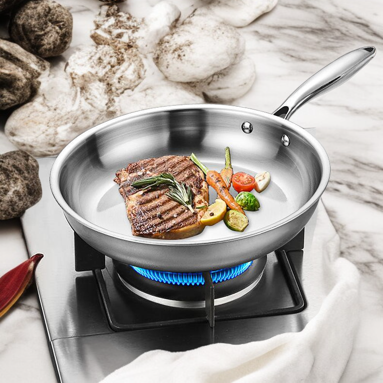 Household Thickened Uncoated Stainless Steel Frying Pan