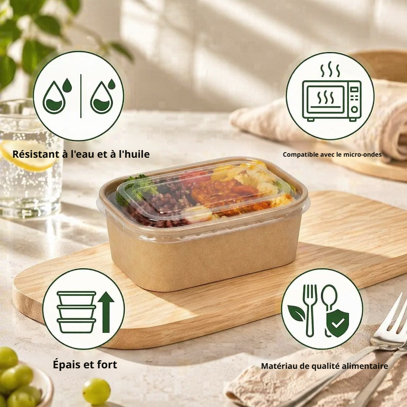 Boîte à lunch jetable en papier kraft pour salade et repas à emporter