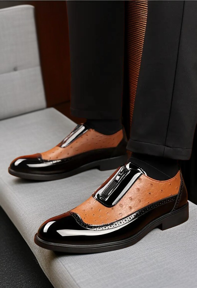 엠보 타조 무늬 남성 첼시 구두 디테일