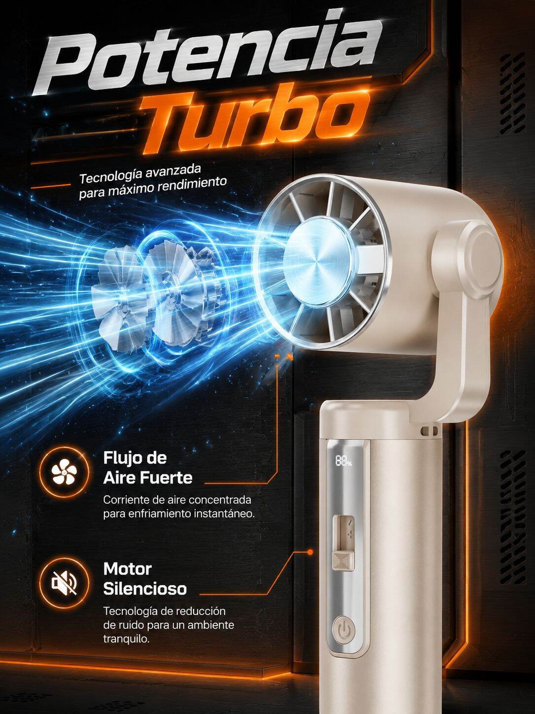 Mini ventilador de mano con compartimento para hielo