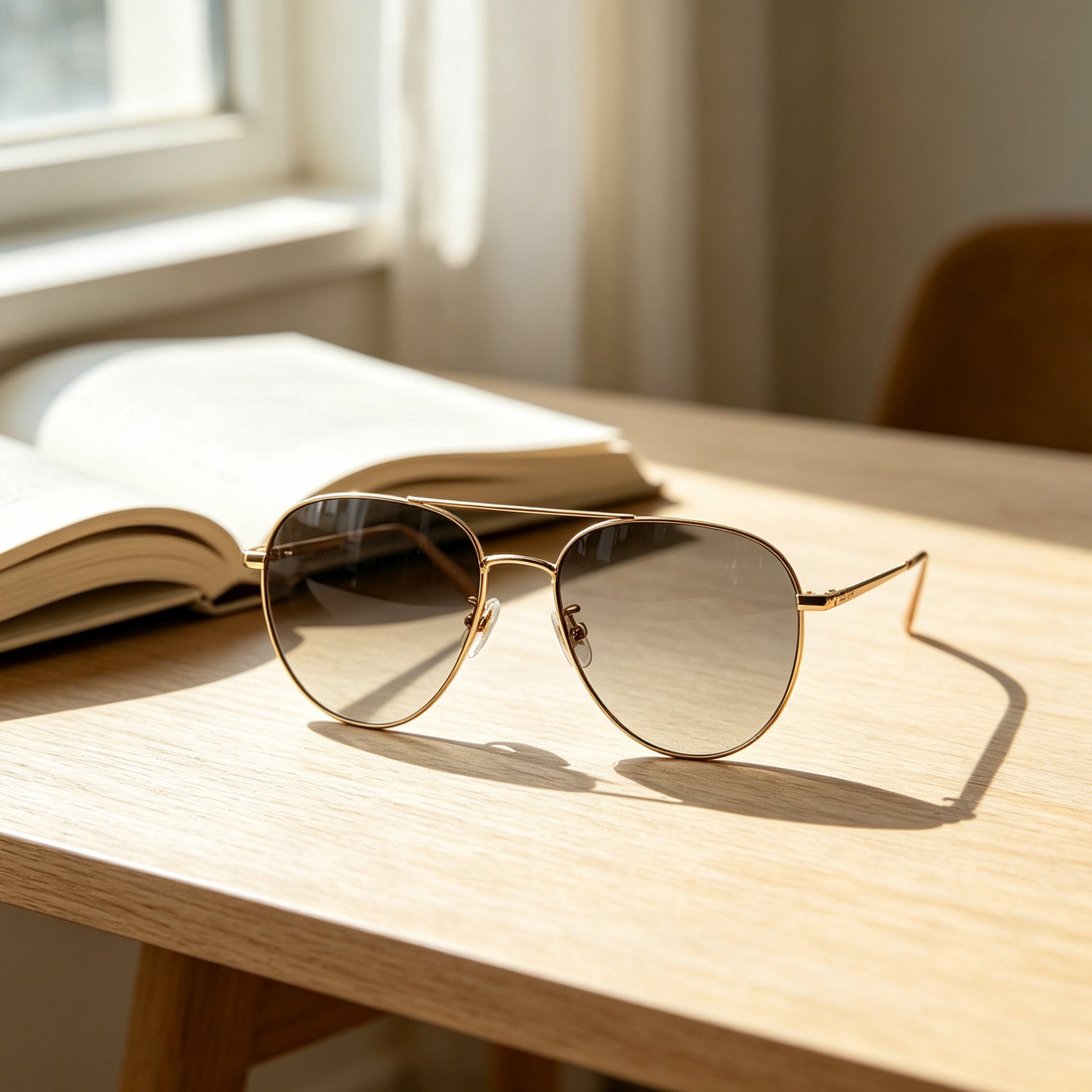 Elegant gold frame sunglasses displayed on a white background