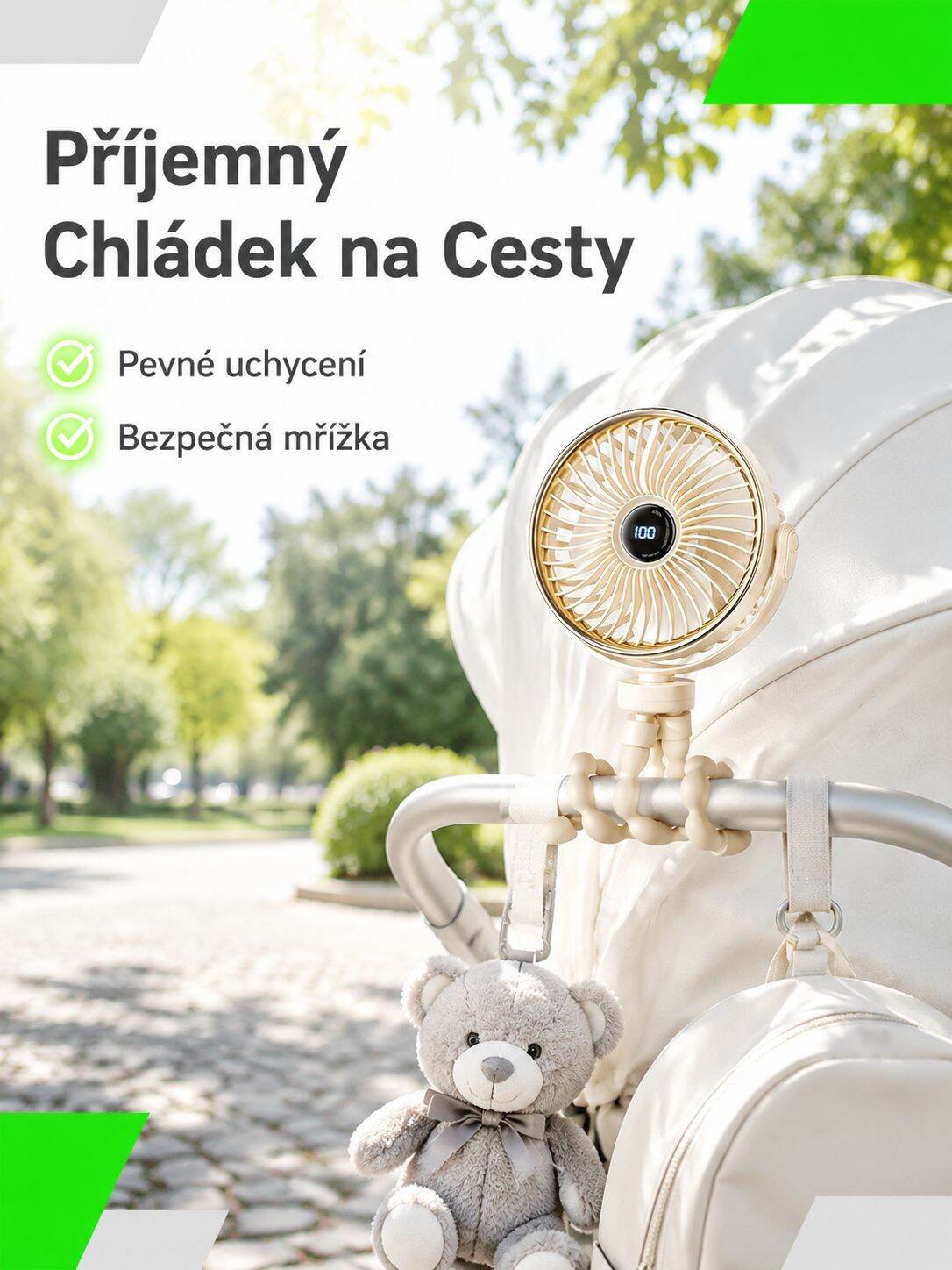 Domácí dobíjecí tichý ventilátor chobotnice na kočárek