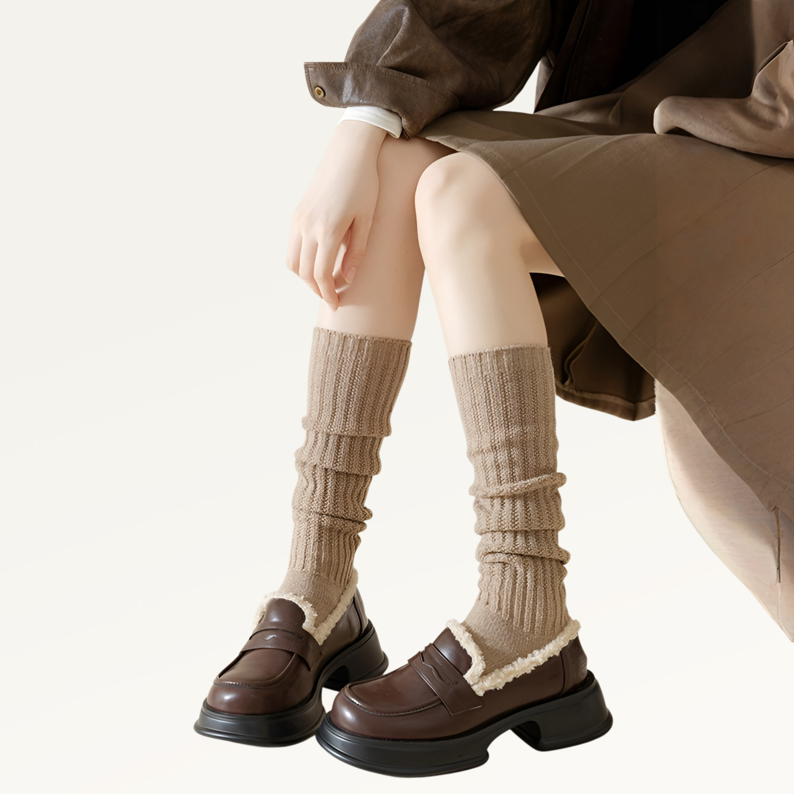 ウール暖かいソックス、秋冬レトロパイルカーフソックス