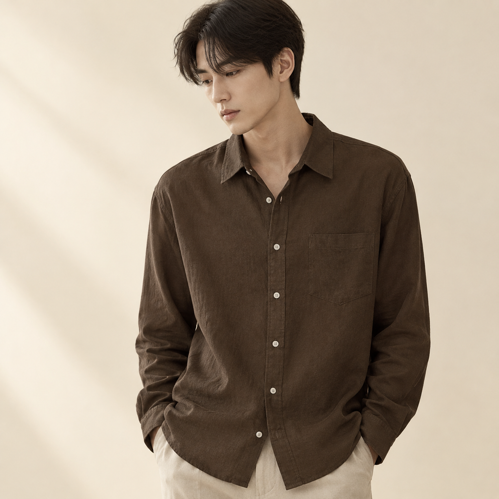 린넨 코튼 남성용 긴팔 셔츠 봄가을 한국 스타일