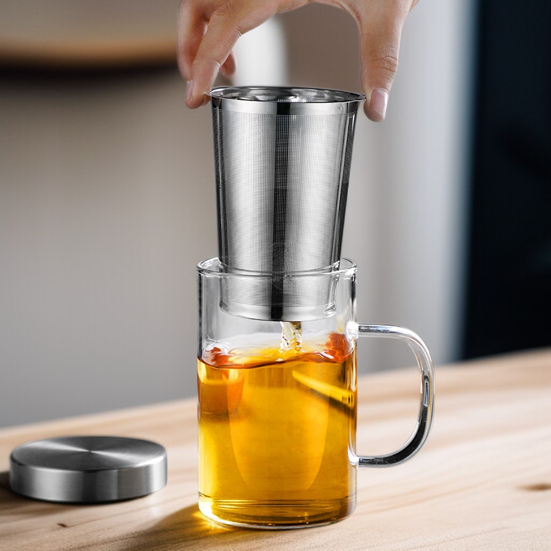 사무실 남성용 내열 유리 티컵 스테인리스 유리 티컵