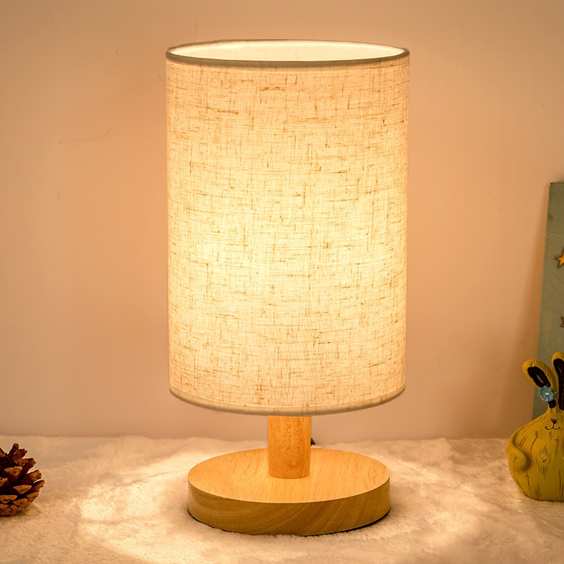 Solid Wood Table Lamp with Fabric Lampshade