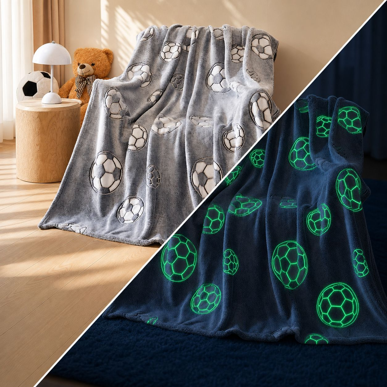 Luminous Soccer Ball Throw Blanket for Home Use