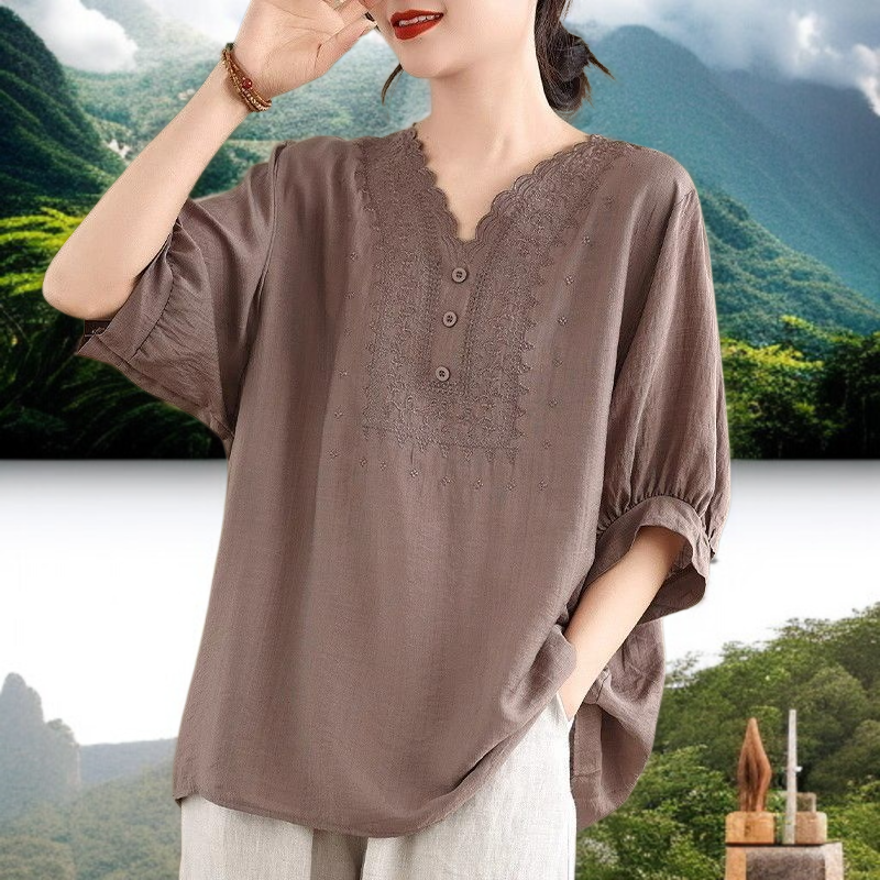 빈티지 루즈핏 여성 브이넥 루즈핏 빅사이즈 빈티지 여성 여름 상의