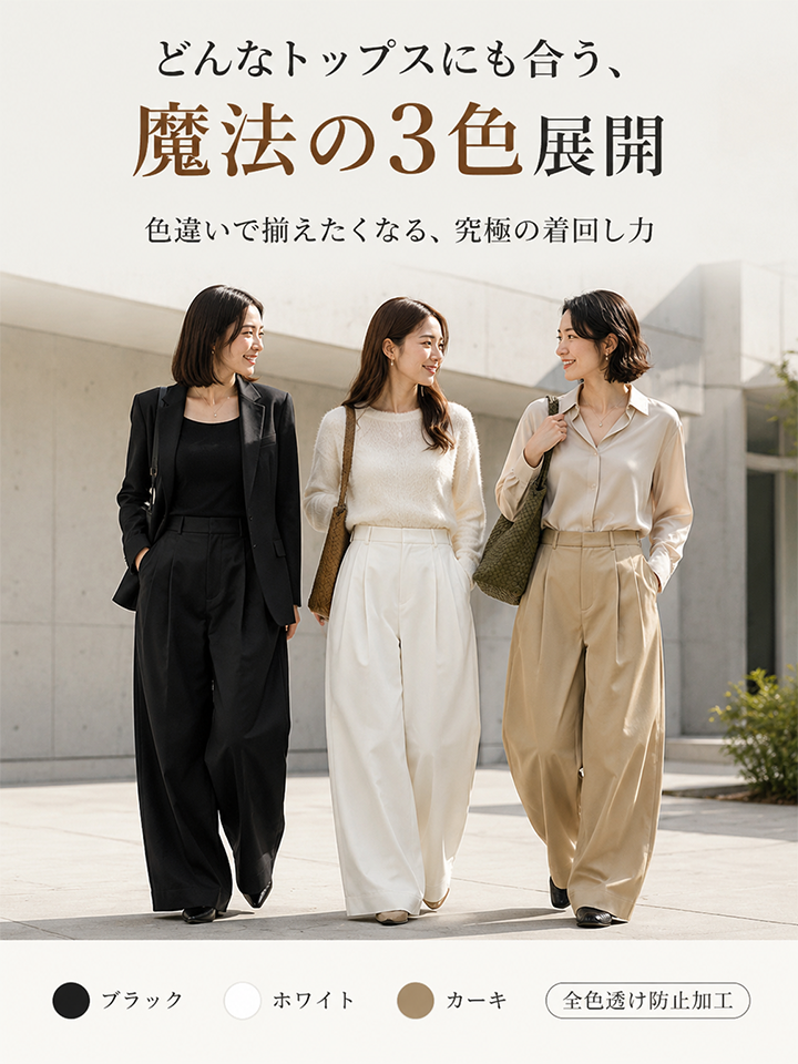 【2026秋新作】Monolly 美脚タックワイドパンツ | 3:7黄金比・高見え・ストレスフリー