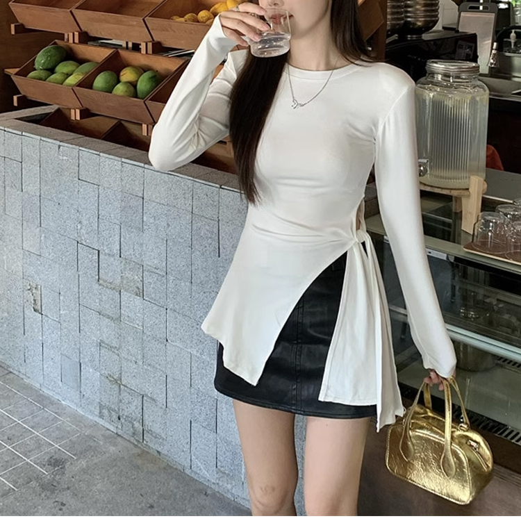 顯瘦不規則系帶上衣