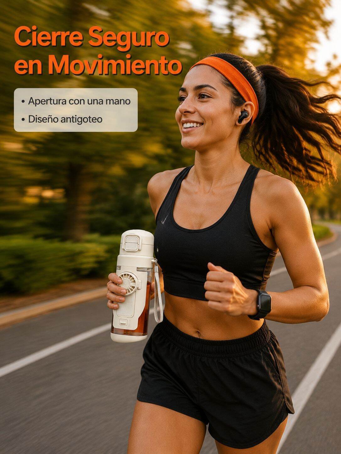 Botella deportiva con ventilador de diseño elegante