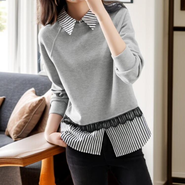 여성용 가짜 스트라이프 두 벌을 긴 소매 셔츠에 붙이다