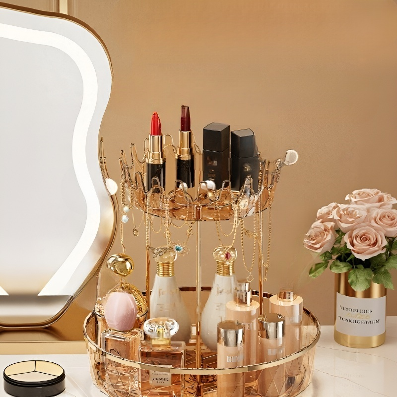 Transparenter drehbarer Aufbewahrungsständer für Kosmetik und Schmuck – zweilagig für Schminktisch