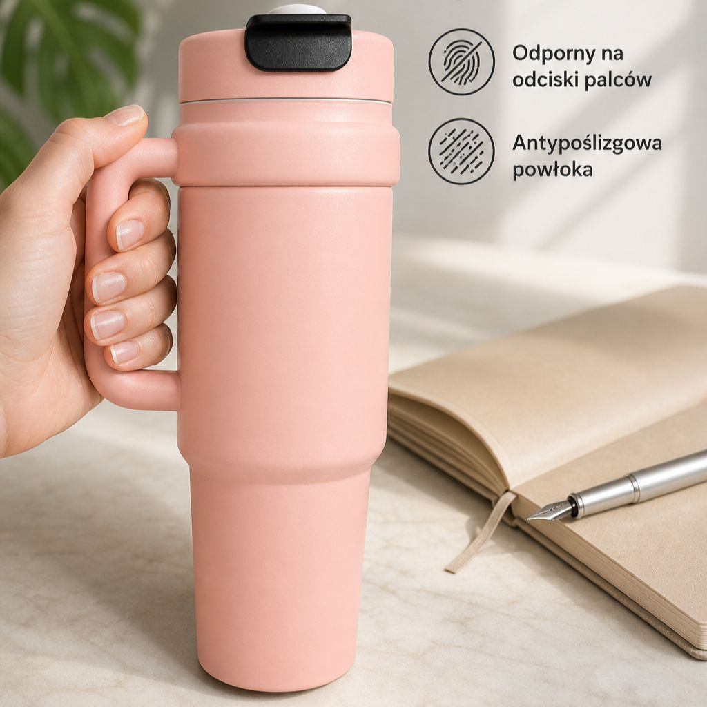 Stylowy kubek termiczny dla kobiet o dużej pojemności – idealny do biura