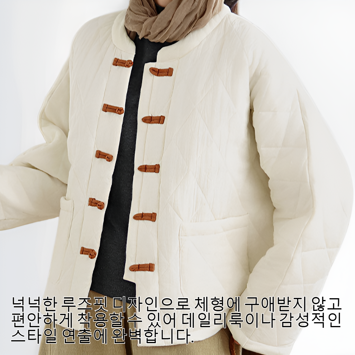 여성용 루즈핏 문학적 스타일 코튼 코트