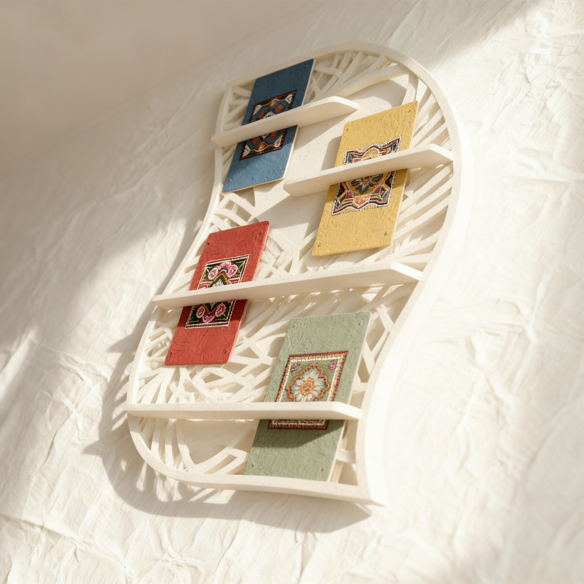 ชั้นวางหนังสือศิลปะไม้แบบโปร่งดีไซน์ทันสมัย