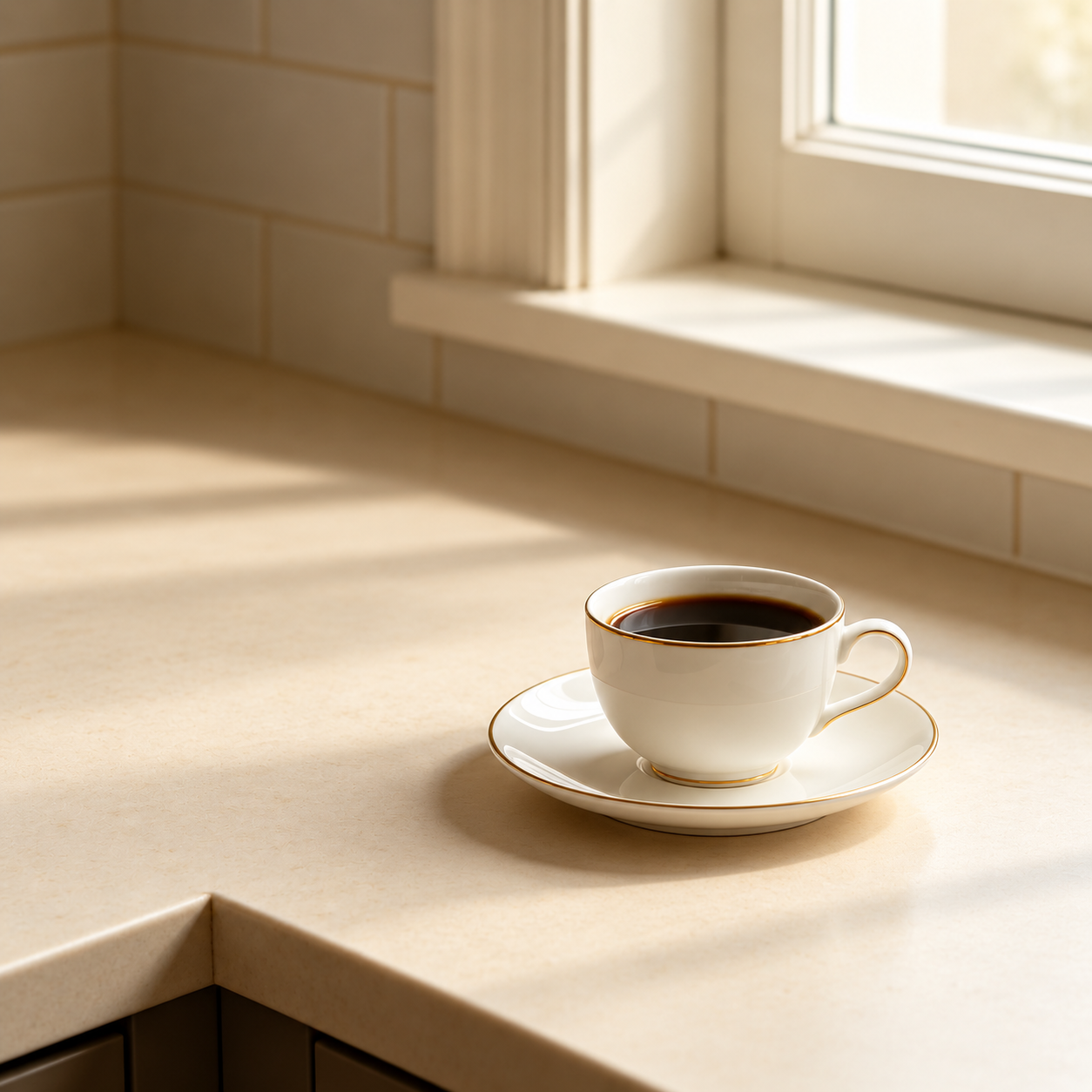 Coffee-Break White-Porcelain Gold-Rim Cup & Saucer