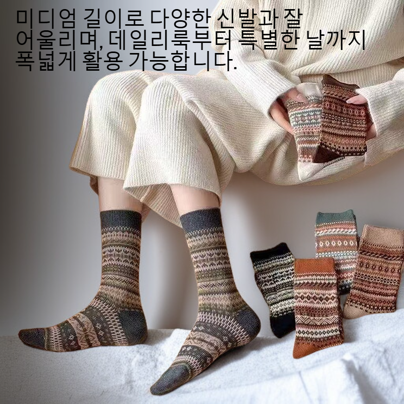 여성 빈티지 프린트 미디엄 스타킹