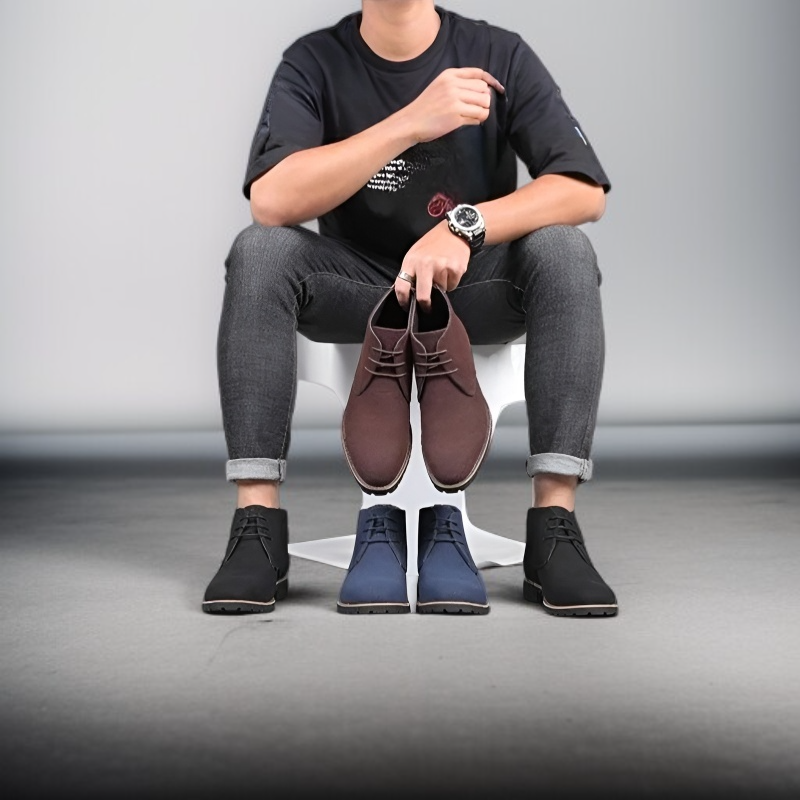 秋のメンズ尖ったつま先のカジュアル革靴、紳士用レースアップローヒールの大きいサイズのマーティンブーツ、スエード素材の男性用シューズ