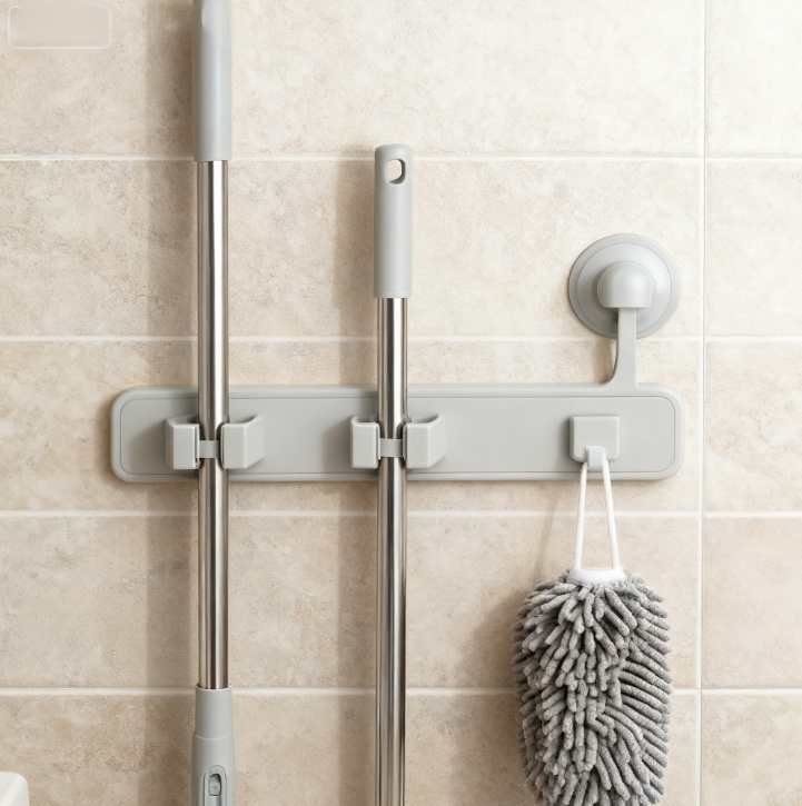 ที่แขวนไม้ถูพื้นแบบดูดติดผนัง ไม่ต้องเจาะ (แพ็ค 2 ชิ้น)