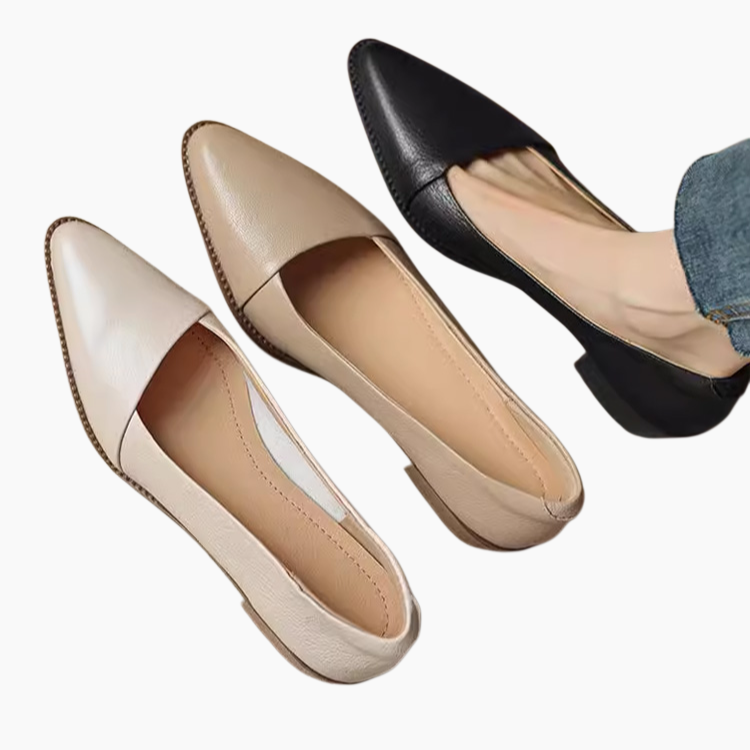 살구색 소프트 가죽 여성 스틸레토 단화 미들 굽 통굽 여성화