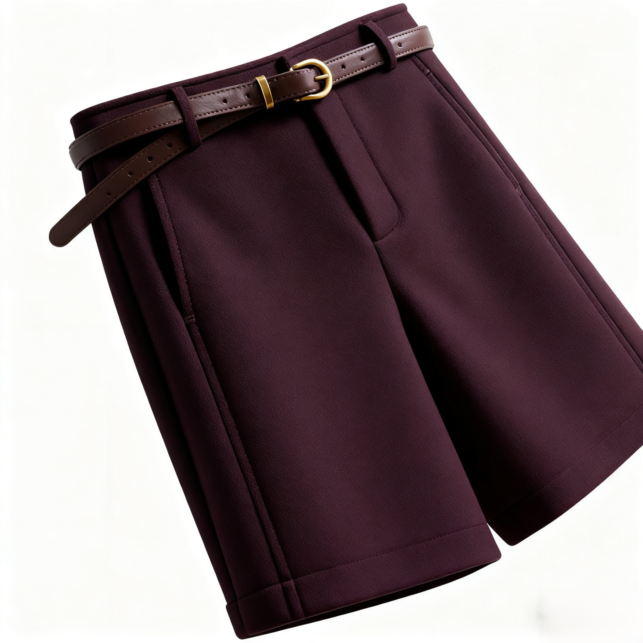 秋冬用レディースハイウエストウールショートパンツ