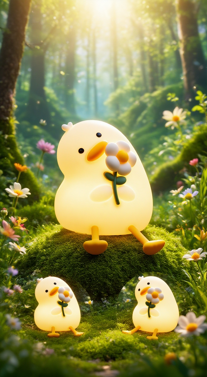 Detalle del diseño florido en la lámpara pato USB