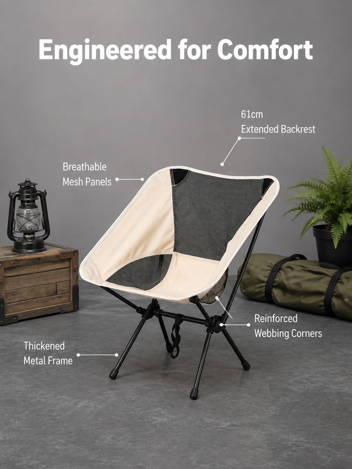 Portable folding chair for camping and outdoor use