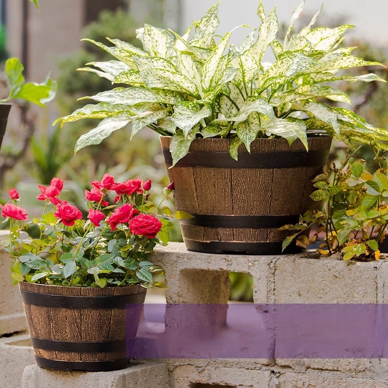 Thickened wooden barrel flower pot