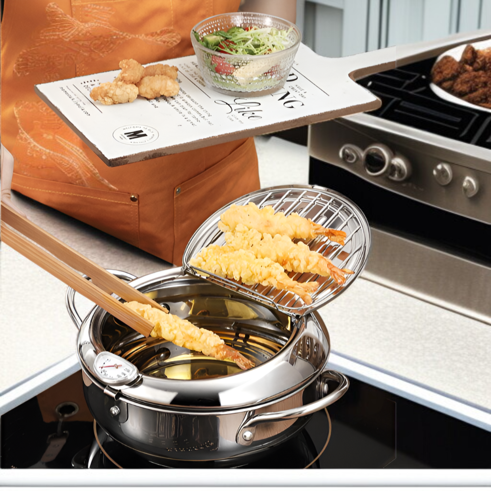 天ぷら鍋 揚げ物鍋 揚げ物 鍋 天ぷら 油鍋 揚げ鍋 フライ鍋 温度計付 油切り 蓋付