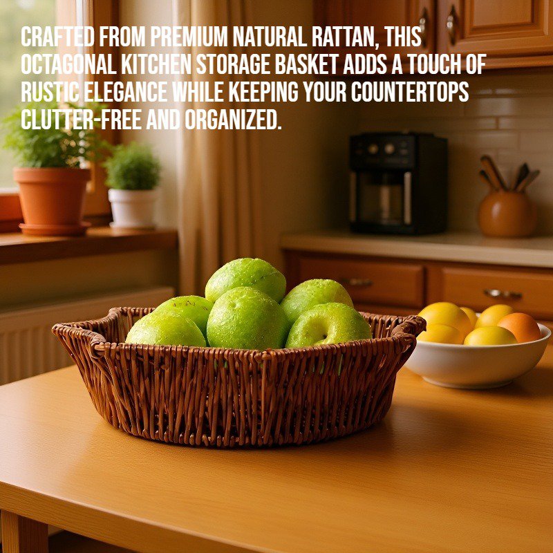 octagonal rattan kitchen storage basket