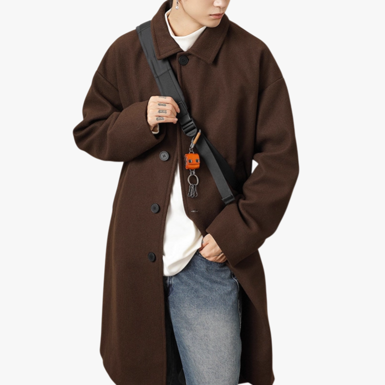 秋冬新作 メンズダブルフェイスウールコート ロング丈 防風 日本スタイル ゆったり厚手襟付き