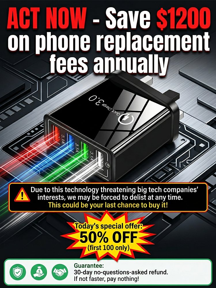 Triple Your Phone Lifespan. Smart 4-Port Charger. Pro Power Tech. 50% Off Today.