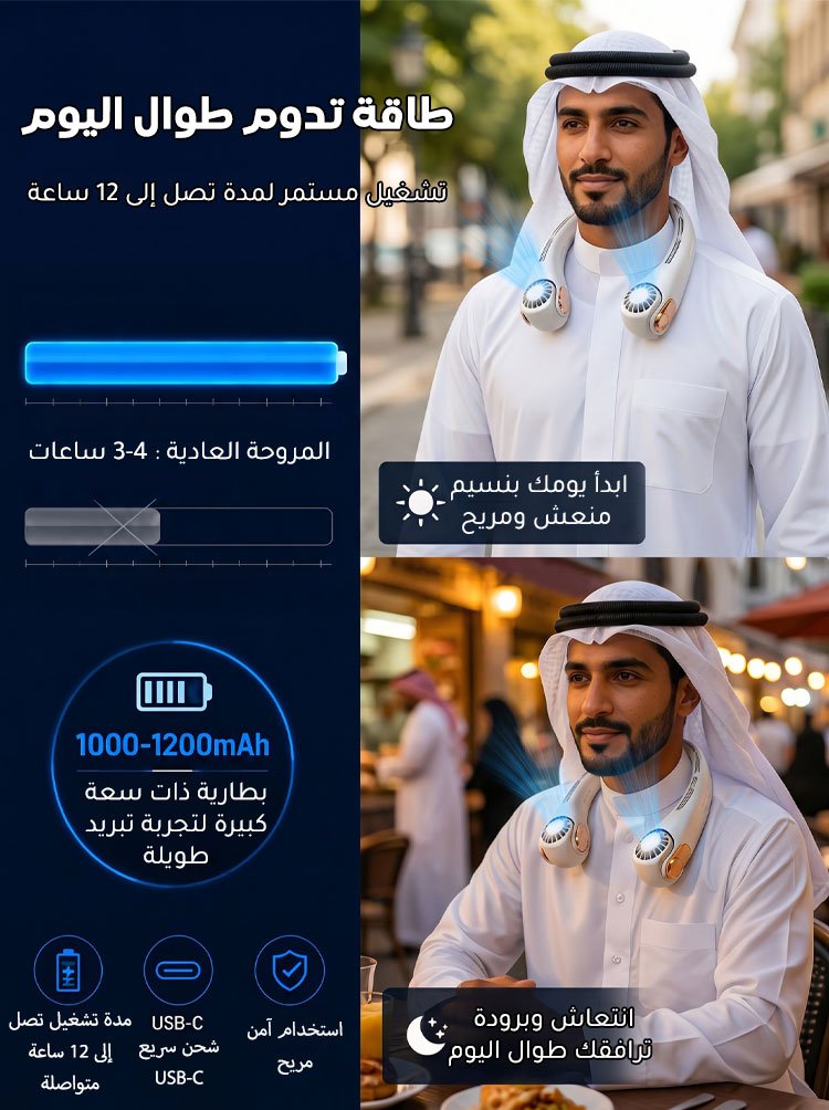 مروحة رقبة محمولة بتبريد محيطي 360 درجة 